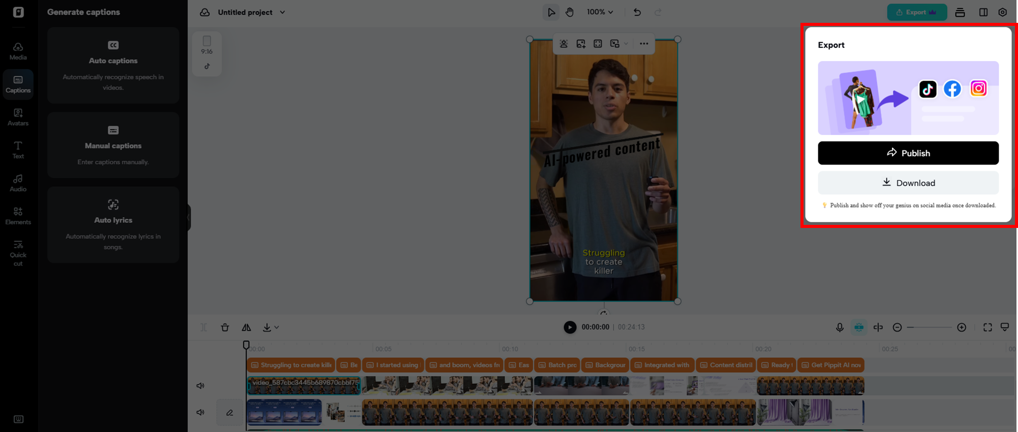 Publish or download your created video