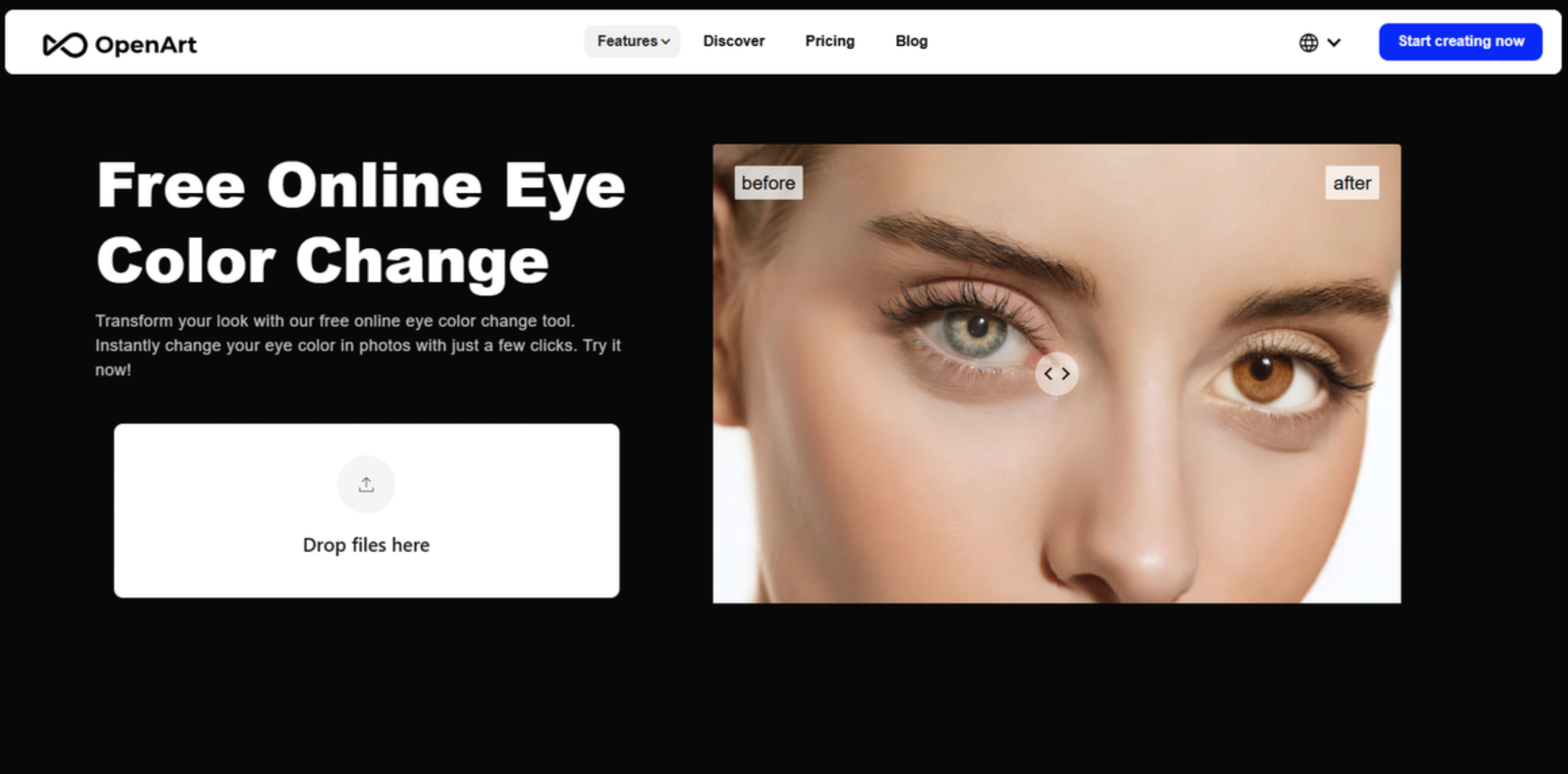 Interface of OpenArt - an online editor to change eye color