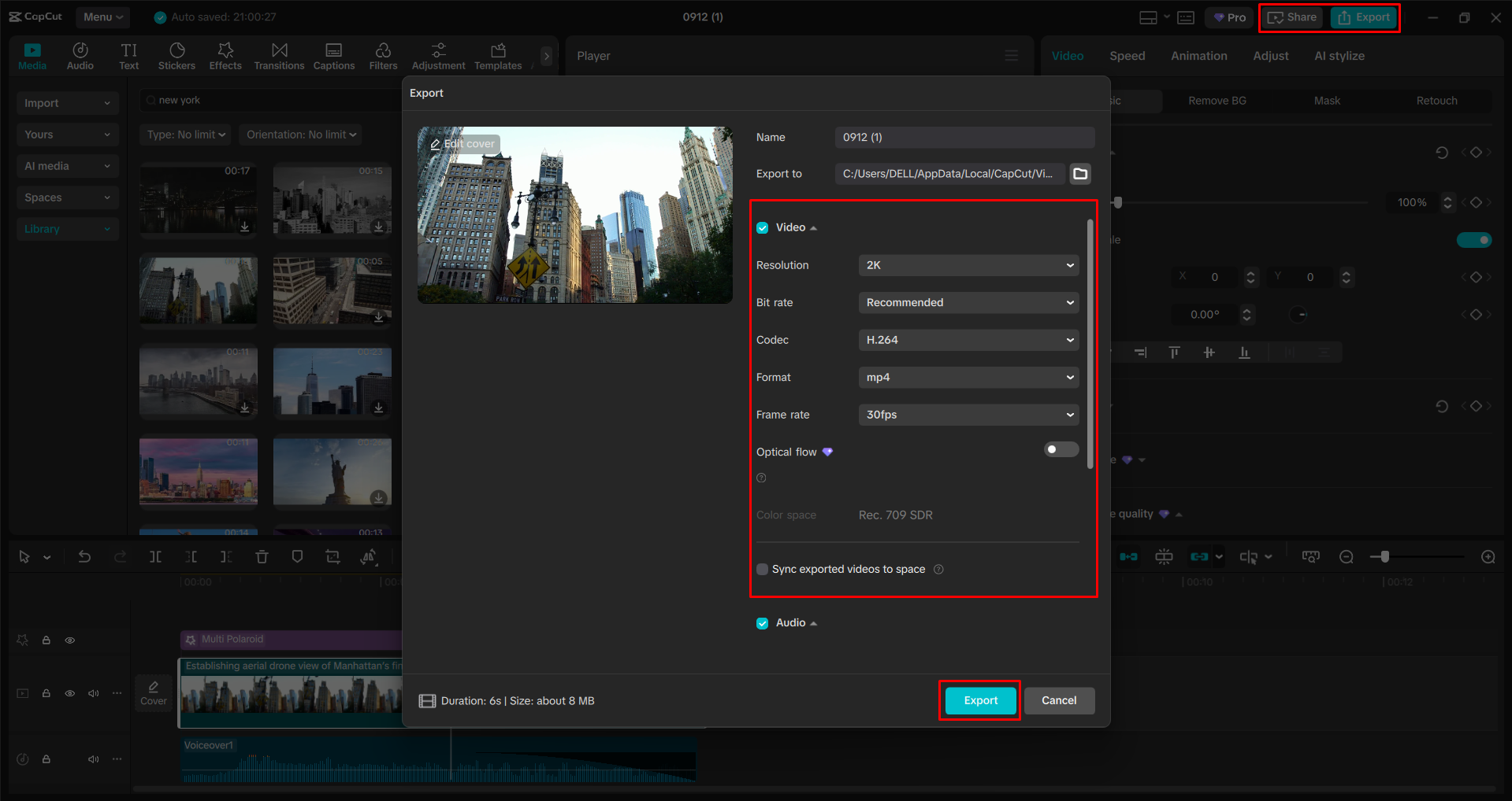 Exporting a video from the CapCut desktop video editor