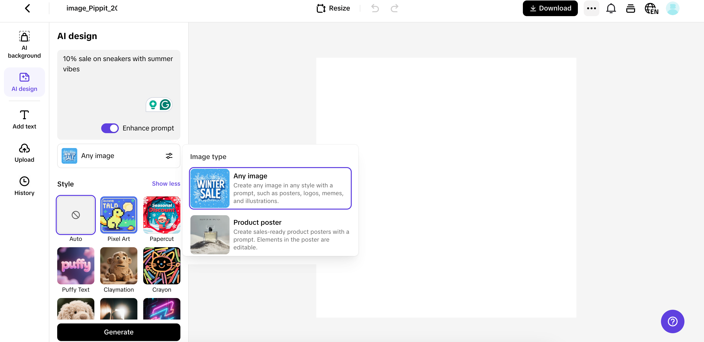 Customize and generate