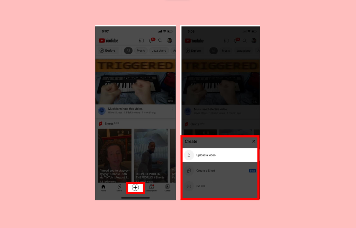 Upload video option from the pop-up menu