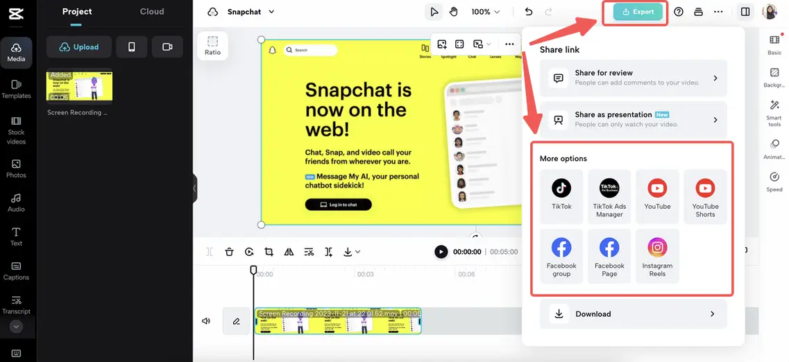 export and share