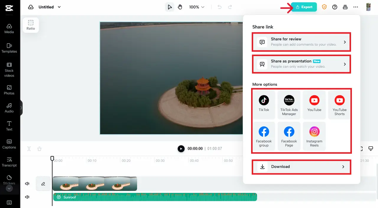 export and share
