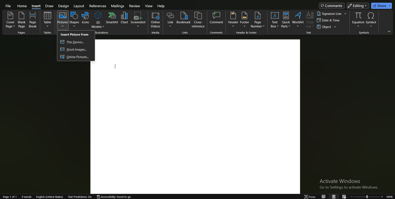 Insert image in Microsoft Word