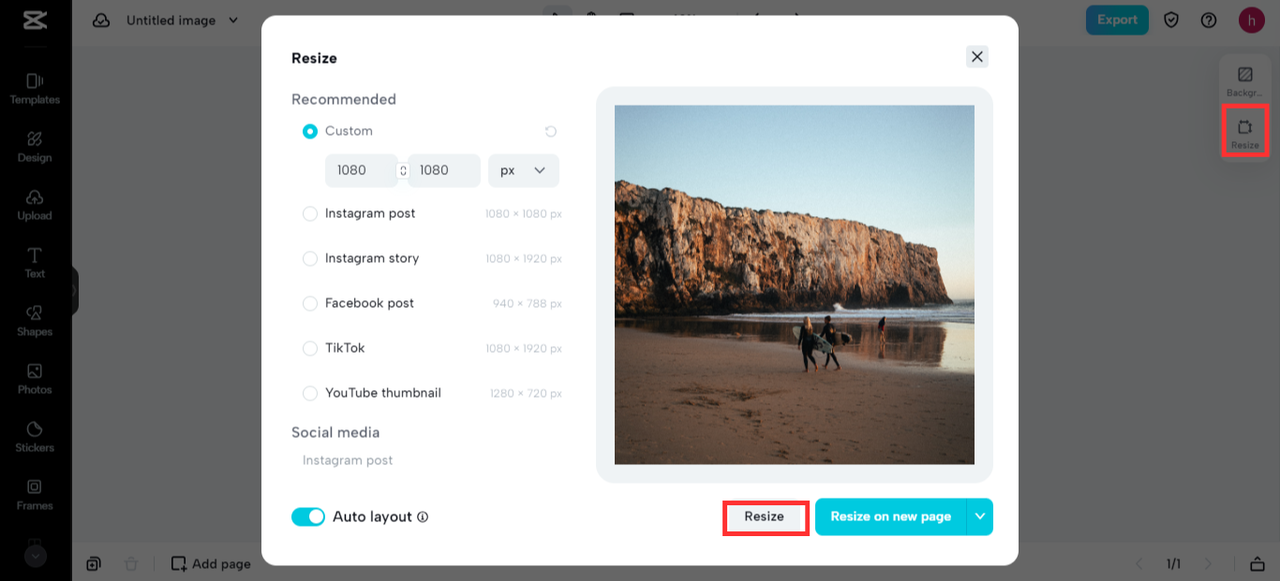 Resize feature