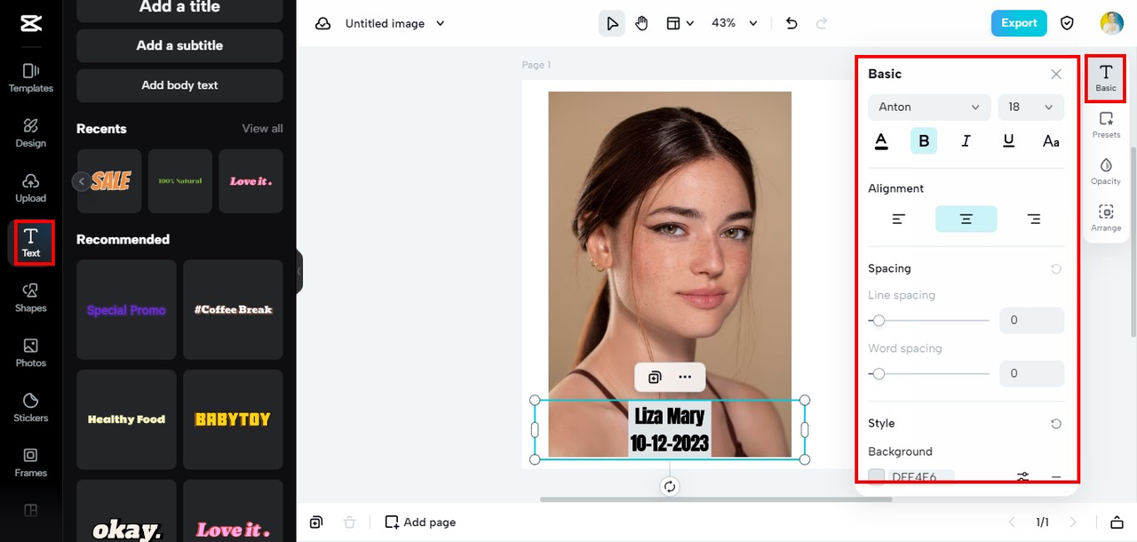 text addition