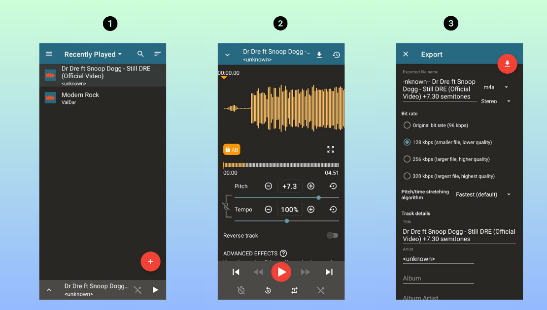 change music pitch using Up Tempo