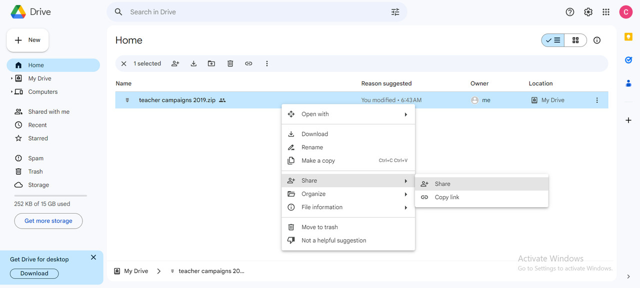 Share file in Google Drive