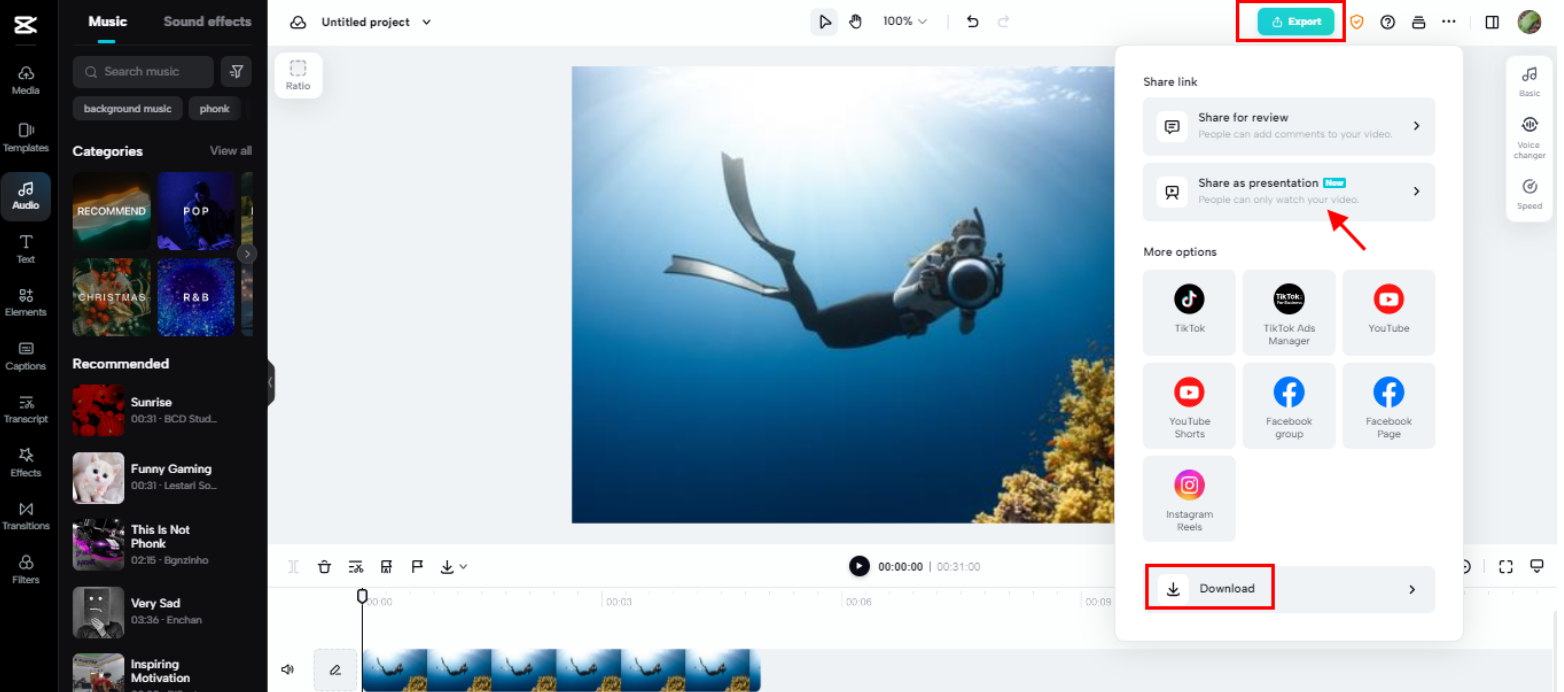 Export and share