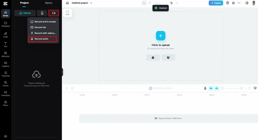Record your own audio to insert audio to video online