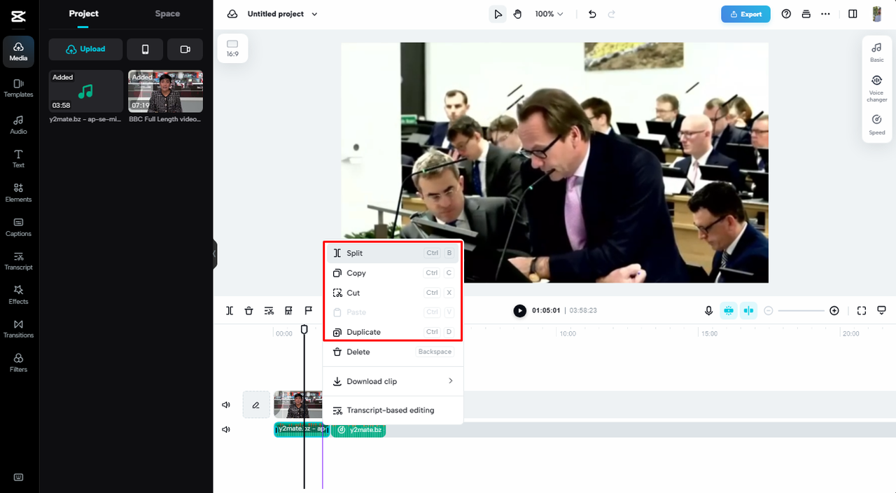 Cut, copy, and split the audio once you add soundtrack to a video online