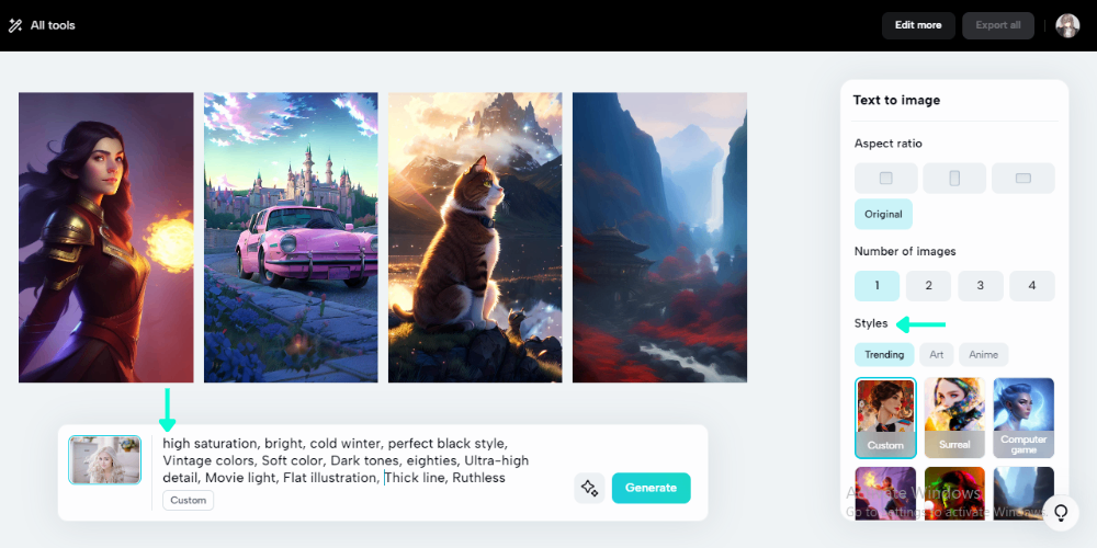 Enter word prompts and style selection