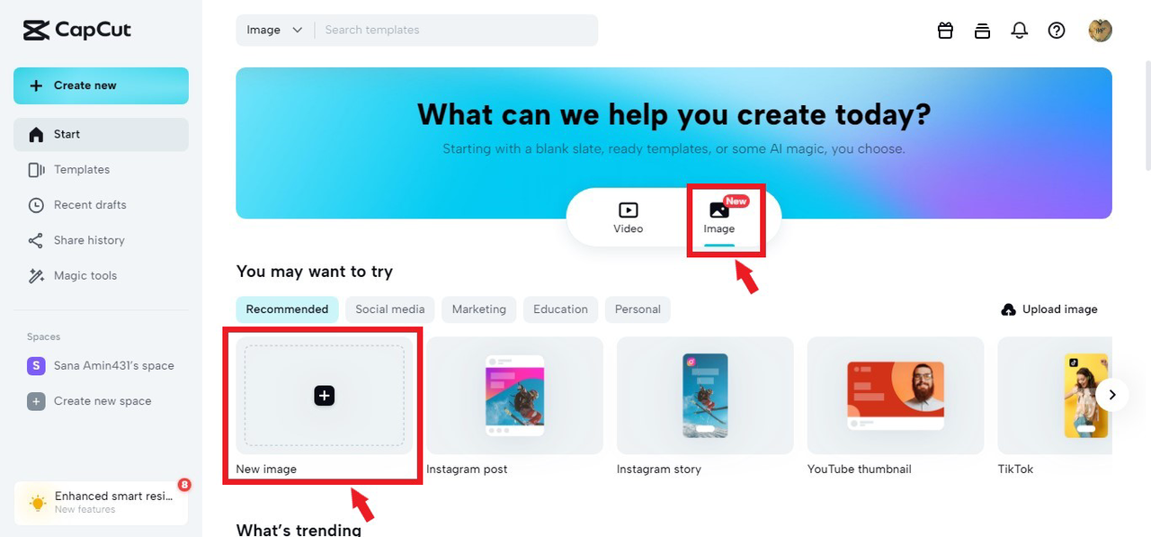 creating new image in CapCut online