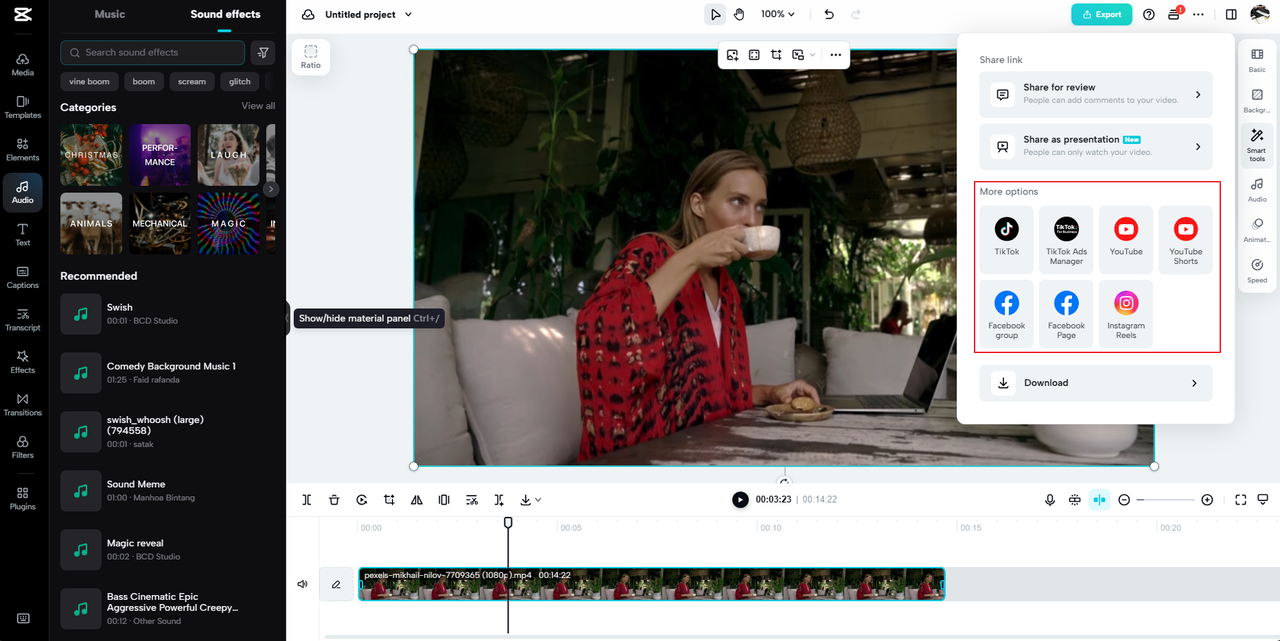 How to share a Google Drive app video to social media from the CapCut-Web editor