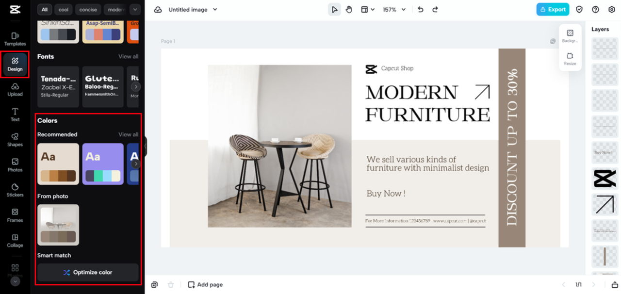 Color palette and smart match color feature