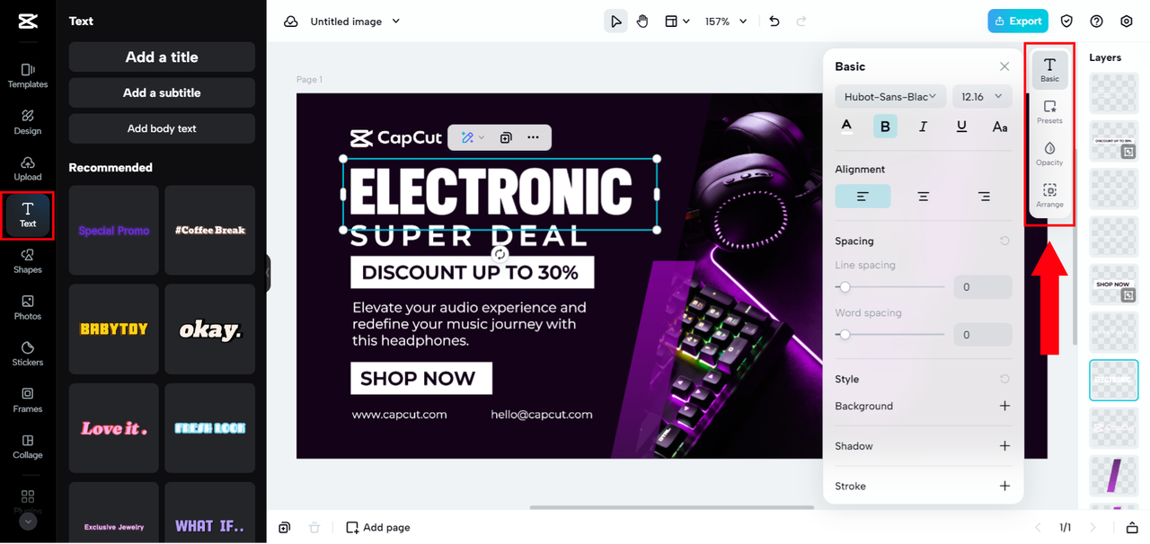 CapCut Online textual editing feature