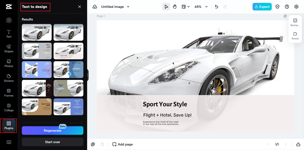 Text to design feature