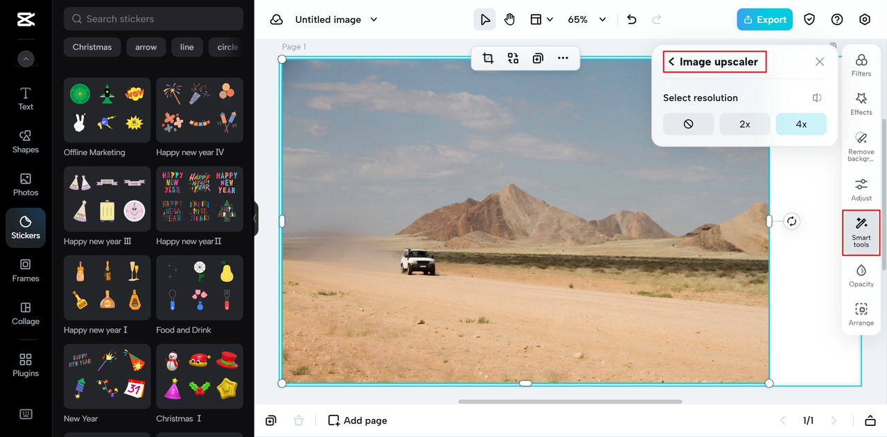 CapCut Online's image upscaler