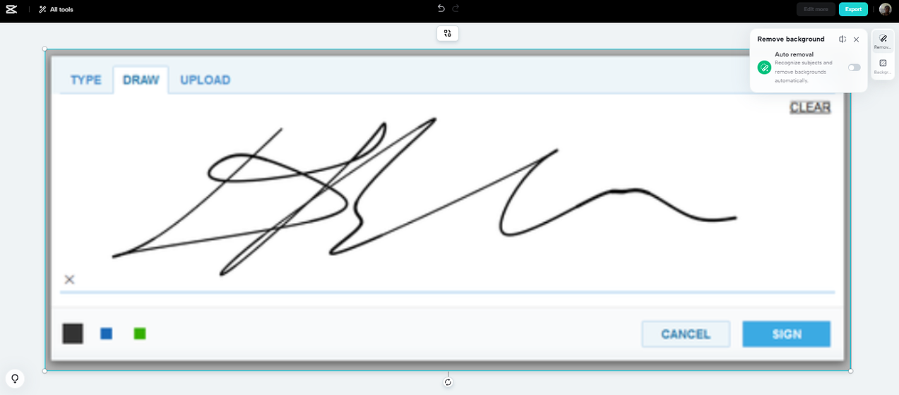 Remove background from eSignature with CapCut cutout