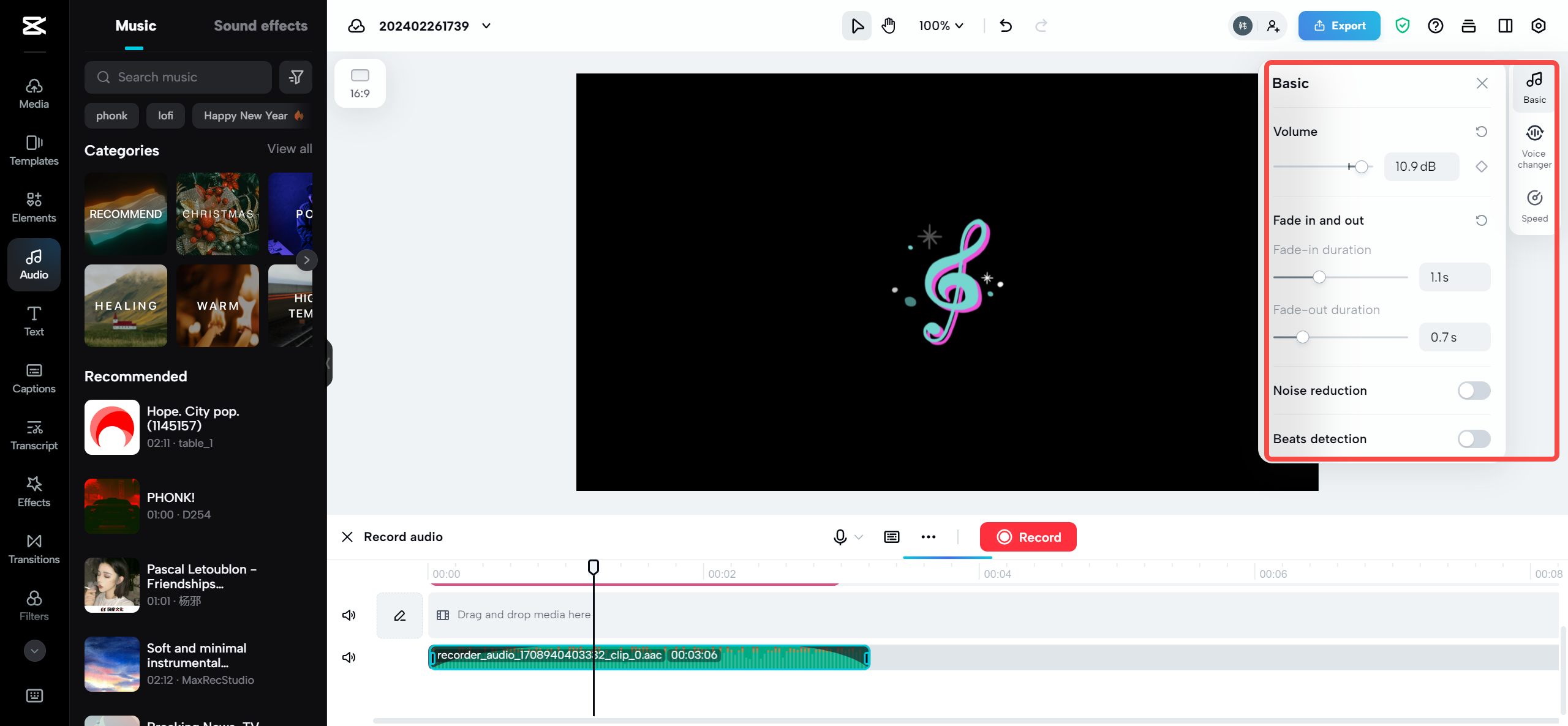 Edit the audio
