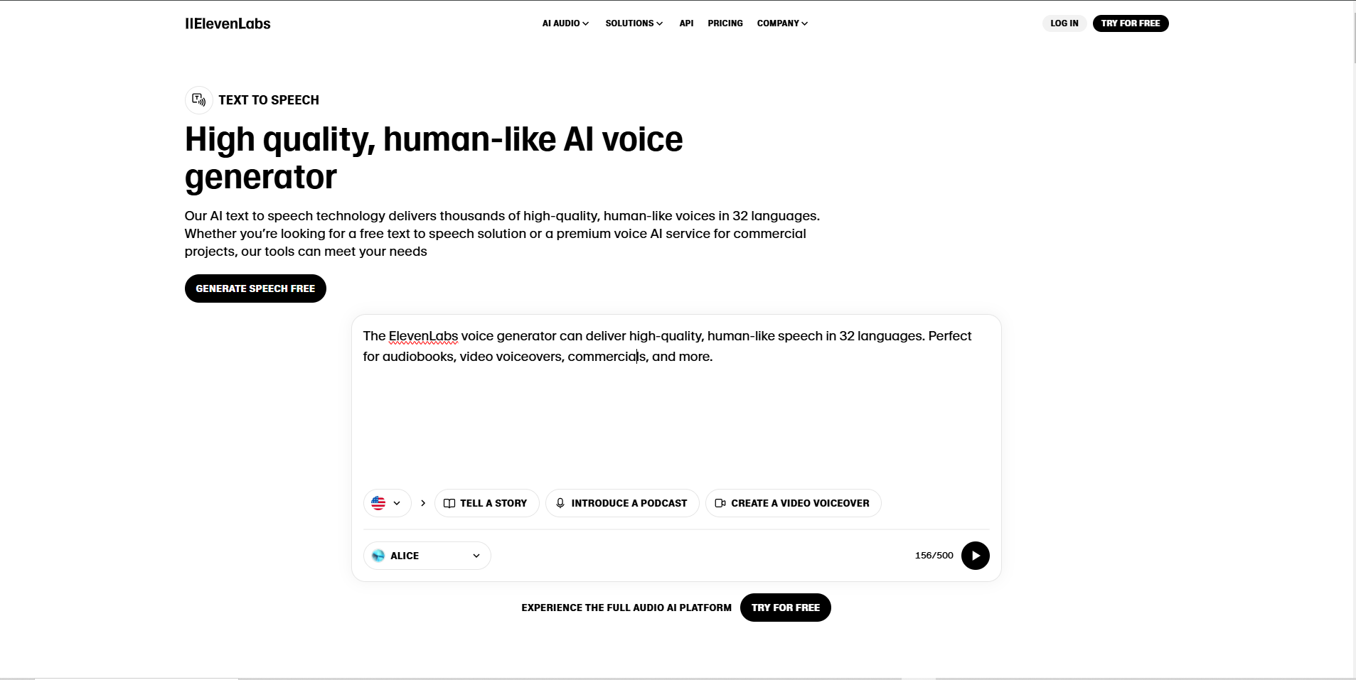 Interfaccia di ElevenLabs - un altro modo per rendere il testo AI ai caratteri vocali