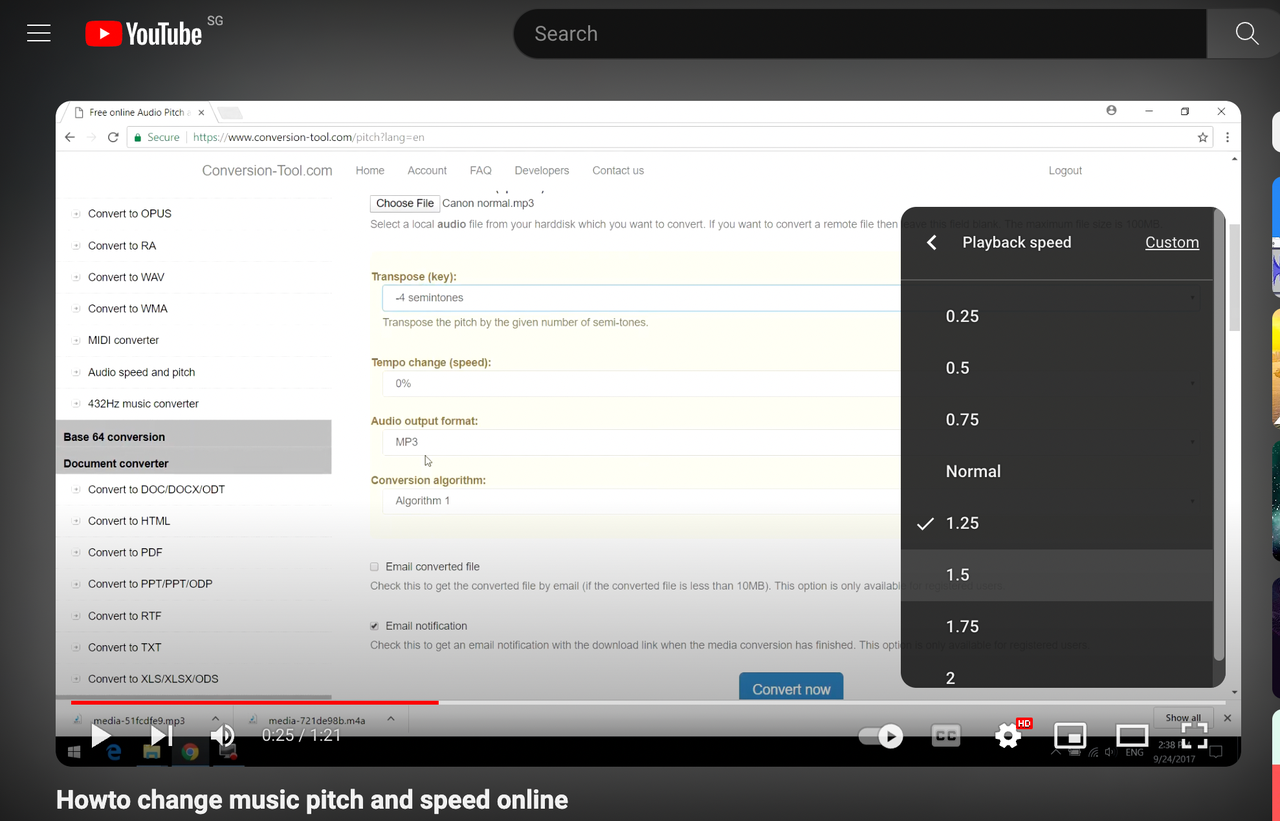 YouTube pitch changer