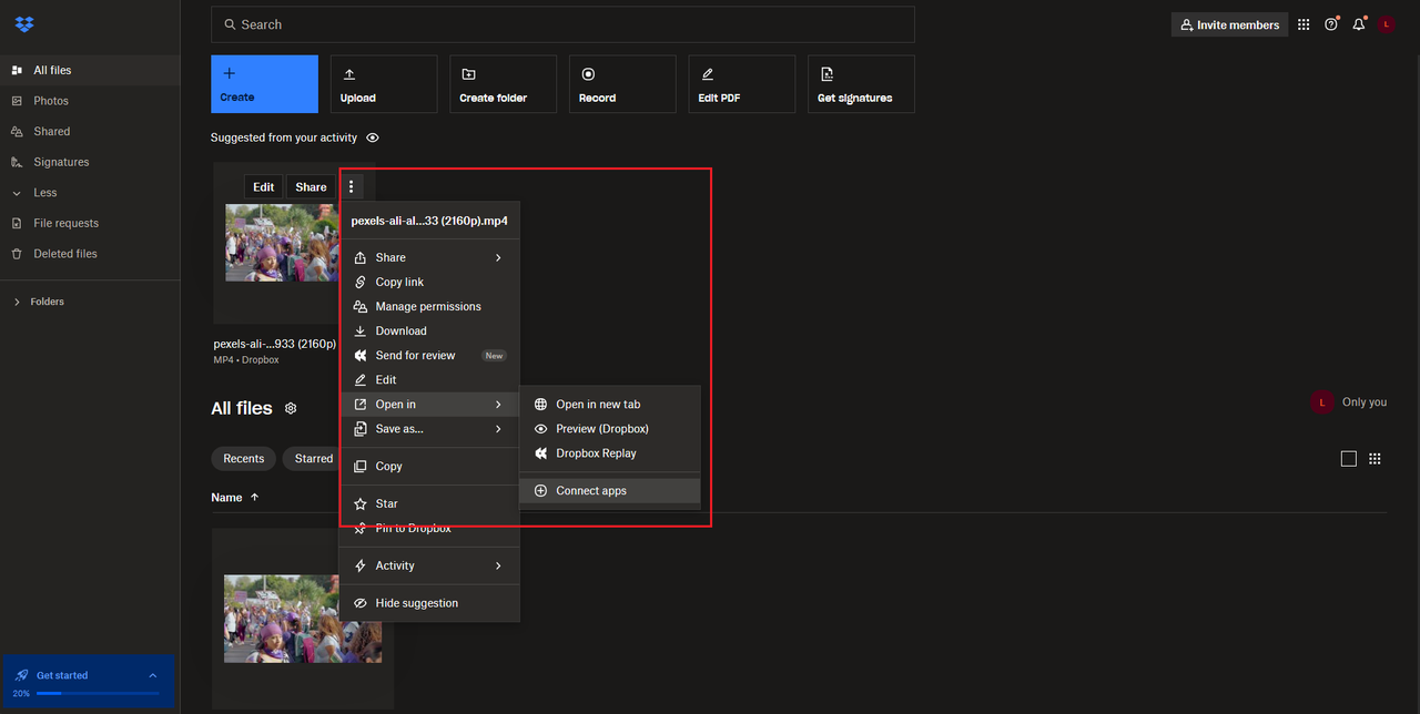 Click Open in and select Connect apps