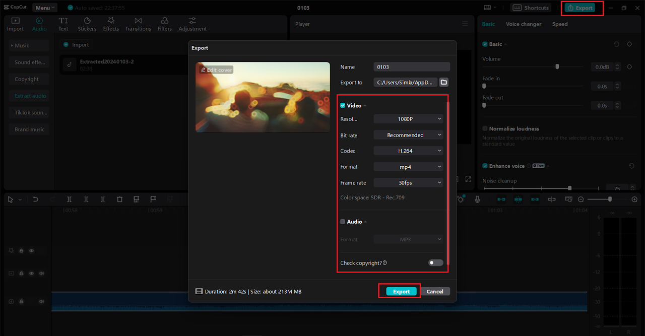 click the "Export" button