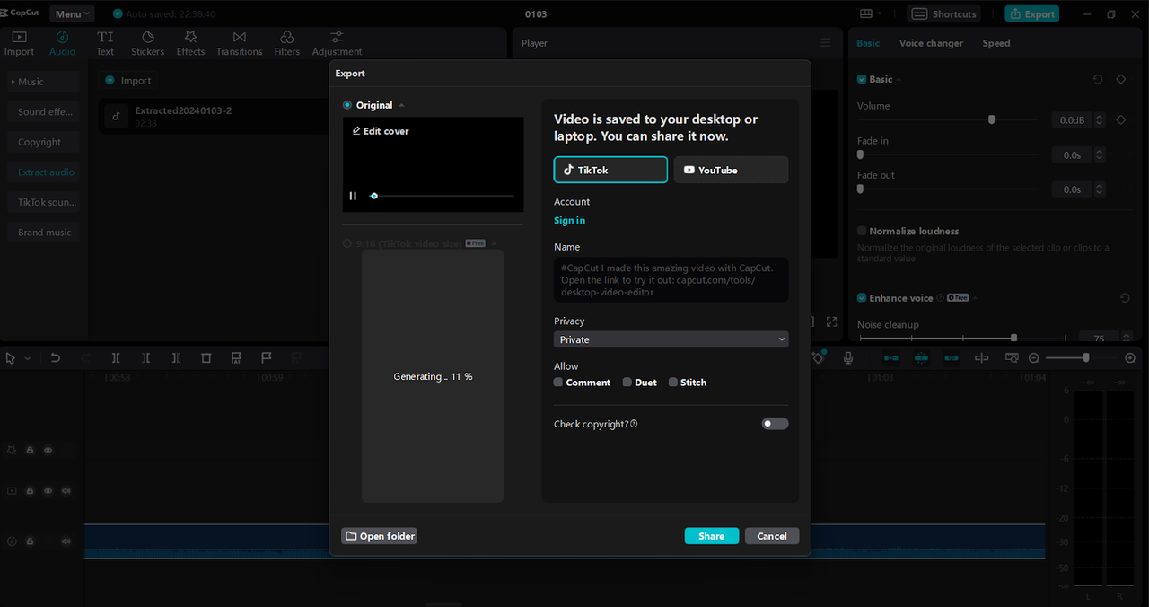share the video directly on your socials