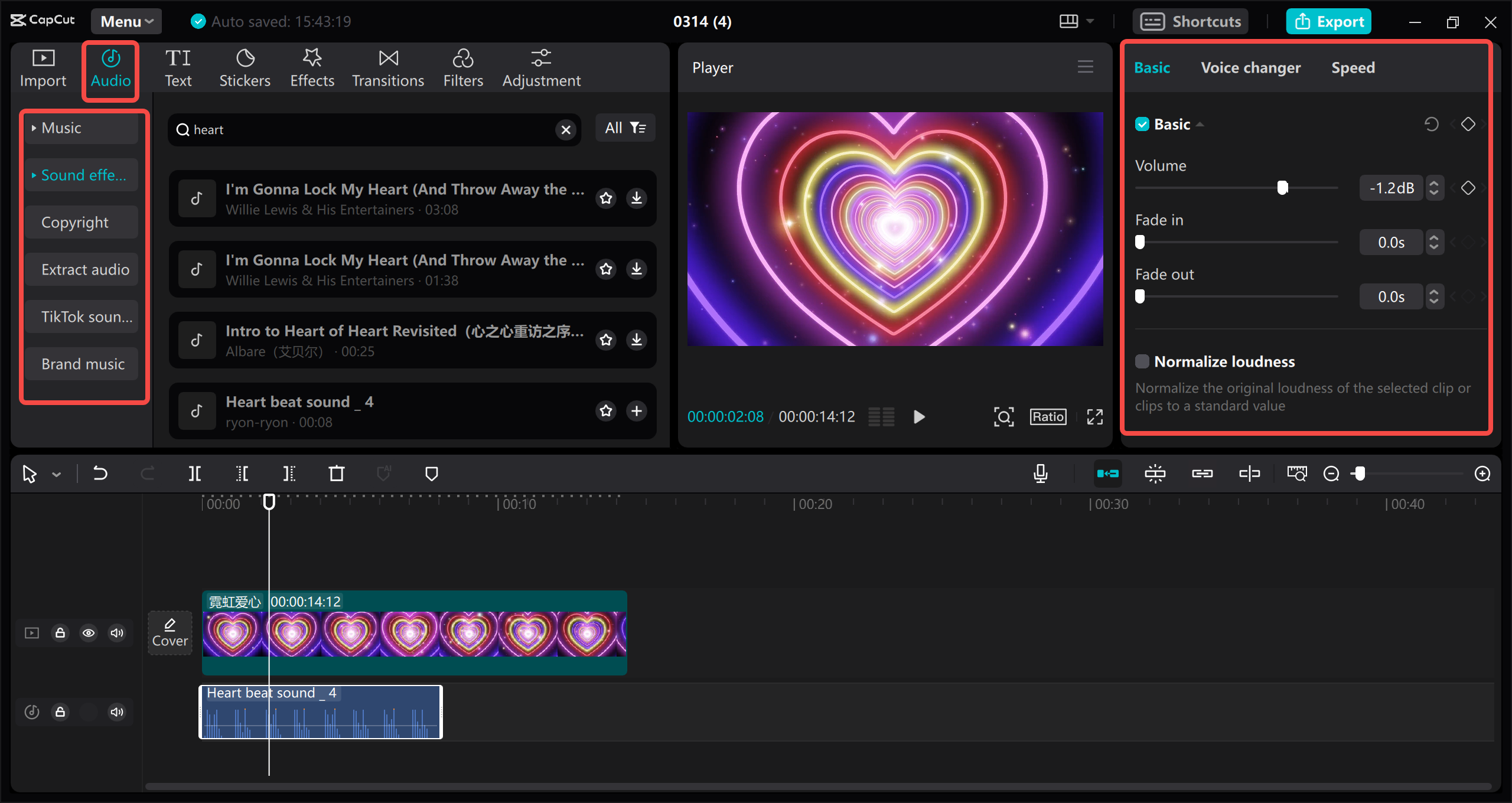 Add the heartbeat sound effect to your video