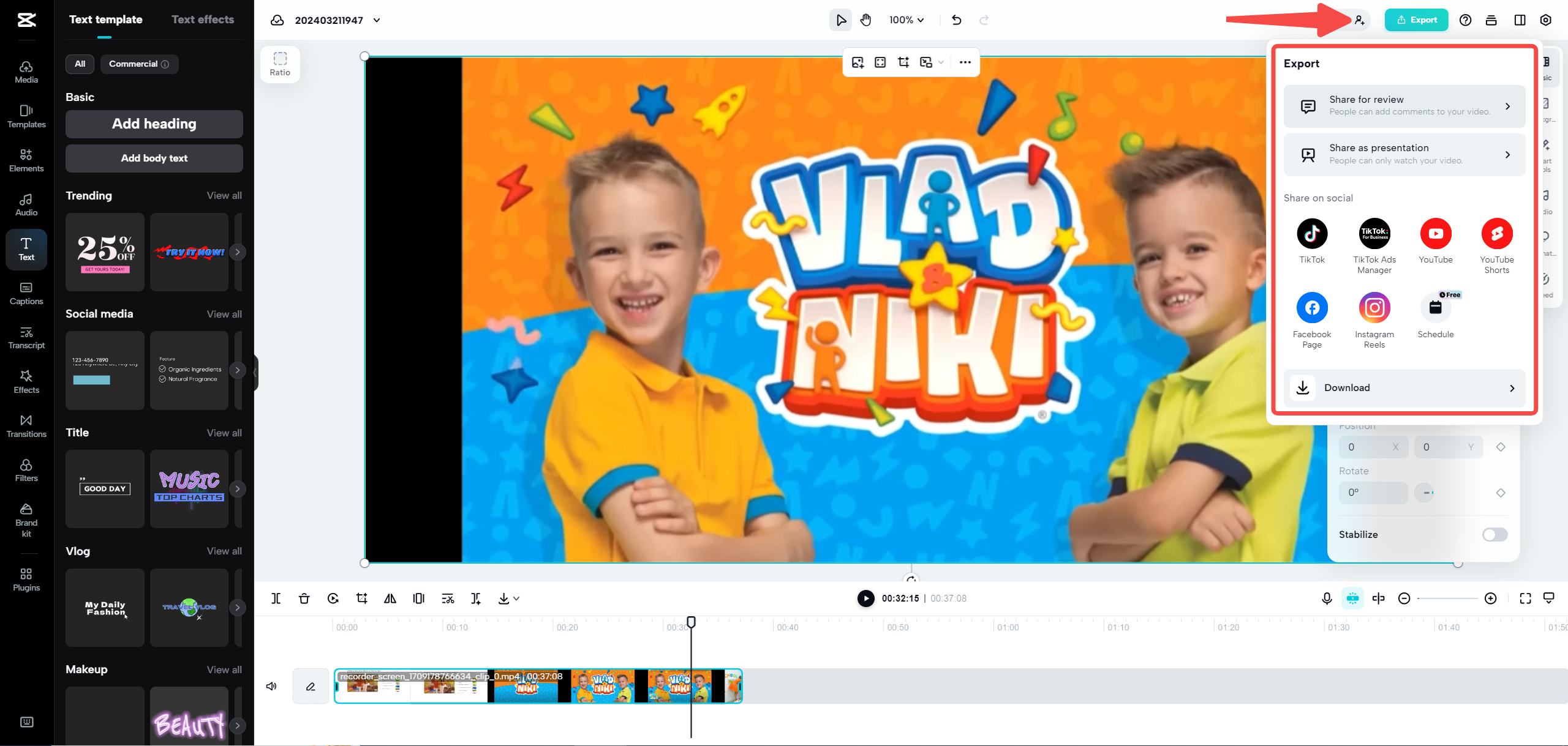 Export or share