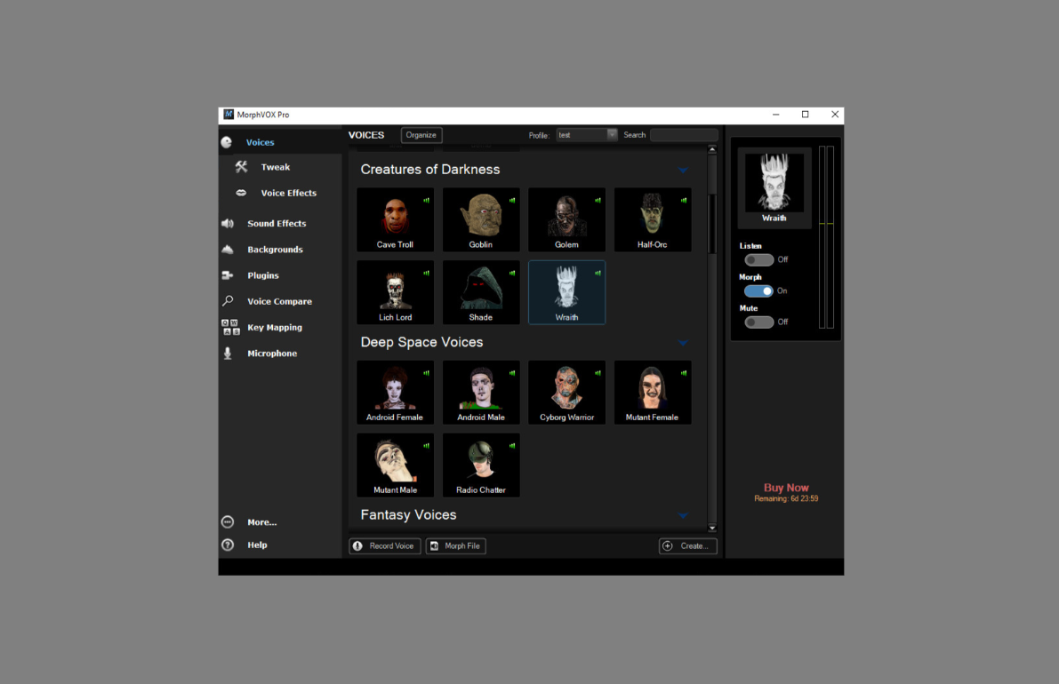 MorphVox AI voice generator celebrity tool interface