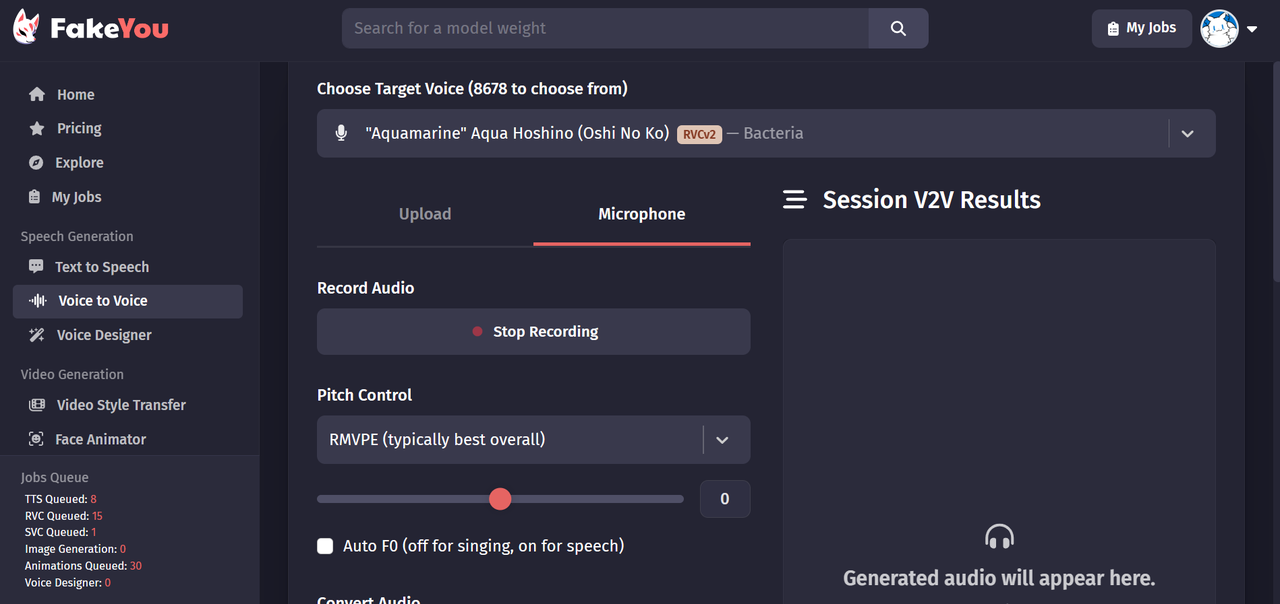 FakeYou AI voice generator celebrity tool interface