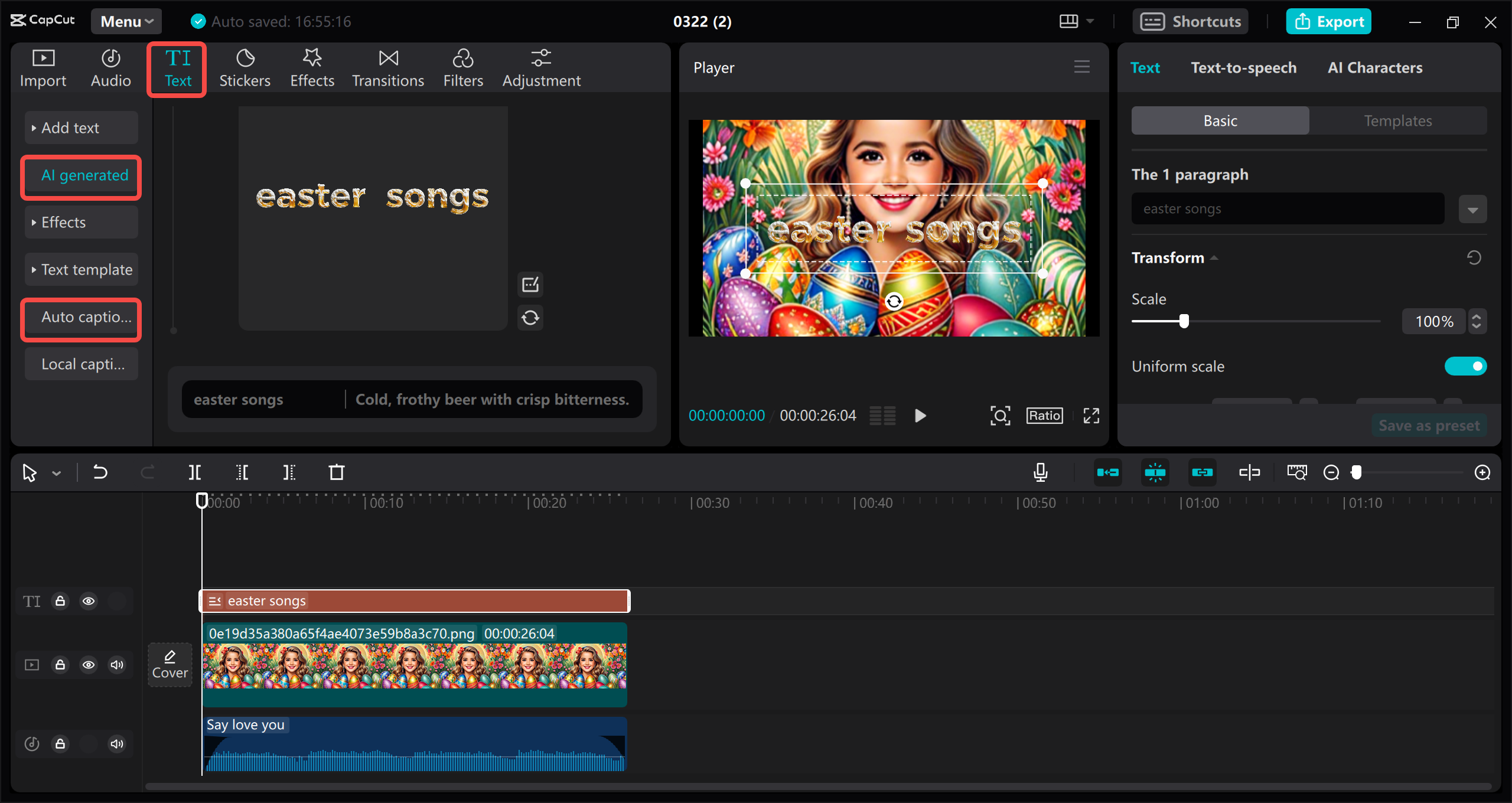 Enhance video with auto-captions and AI text templates