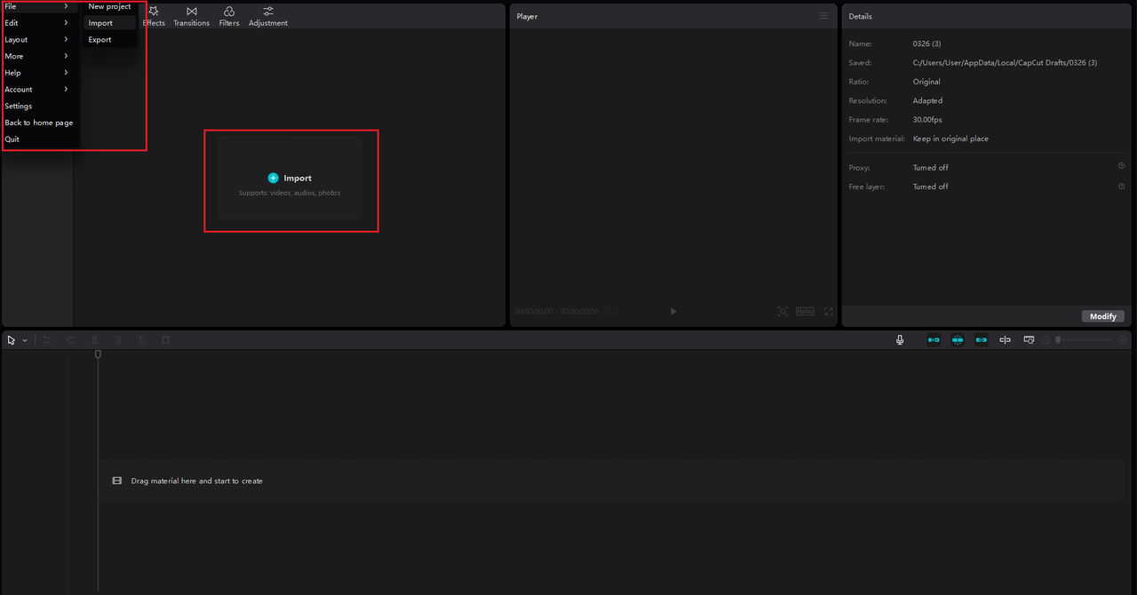  how to import a video on the best free software for 2D animation, the CapCut desktop editor