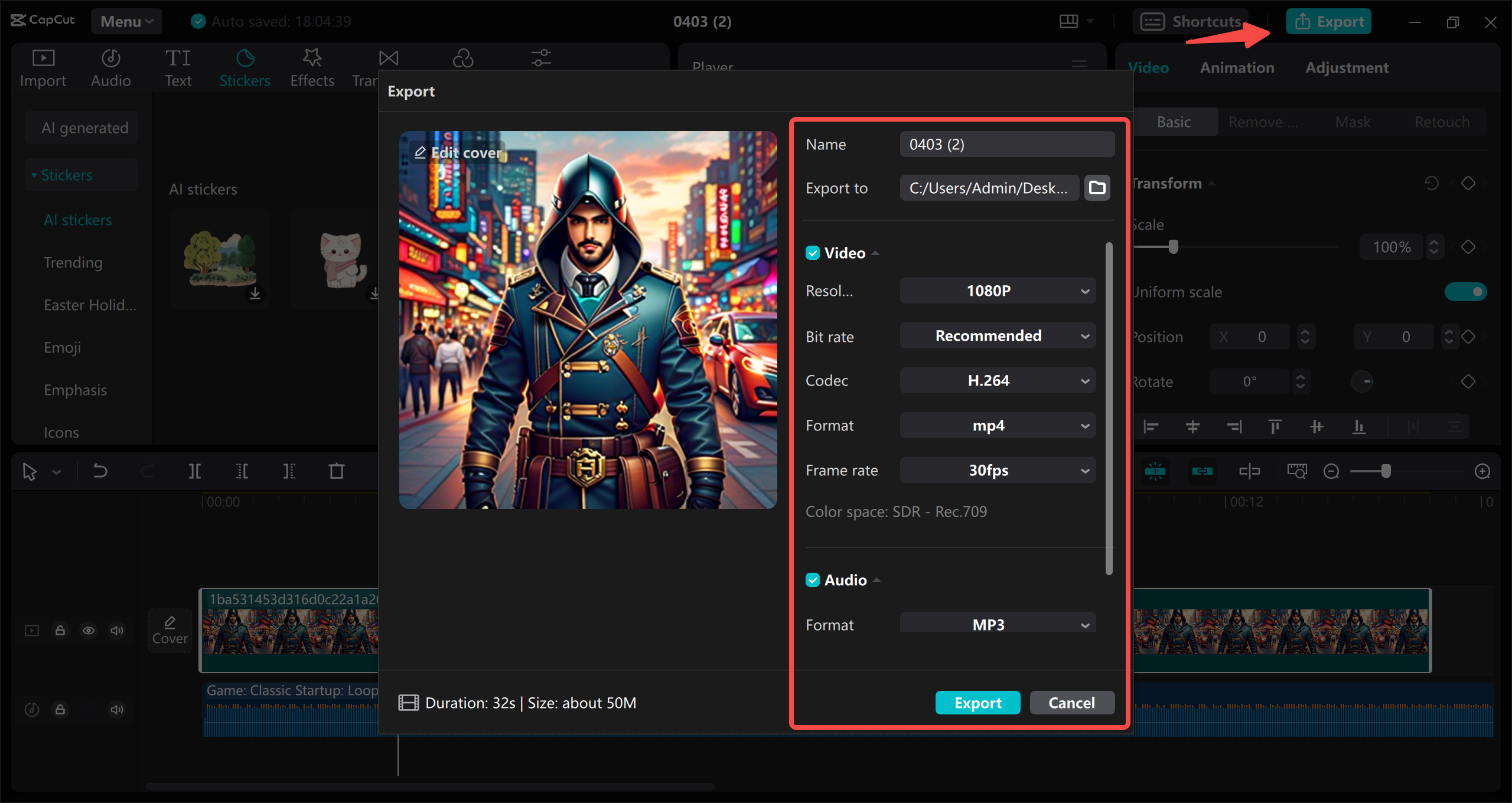 Export video