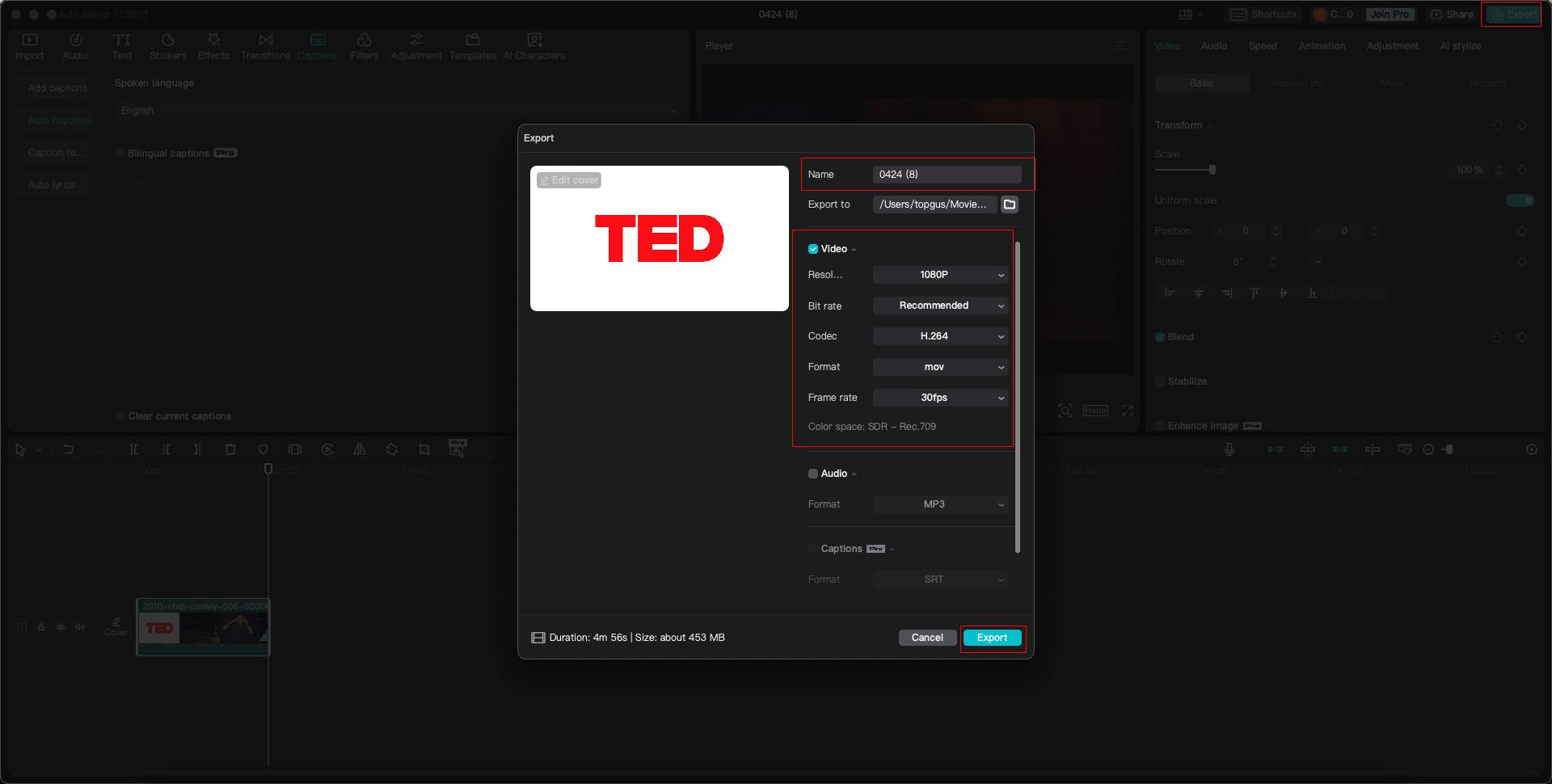 export on CapCut