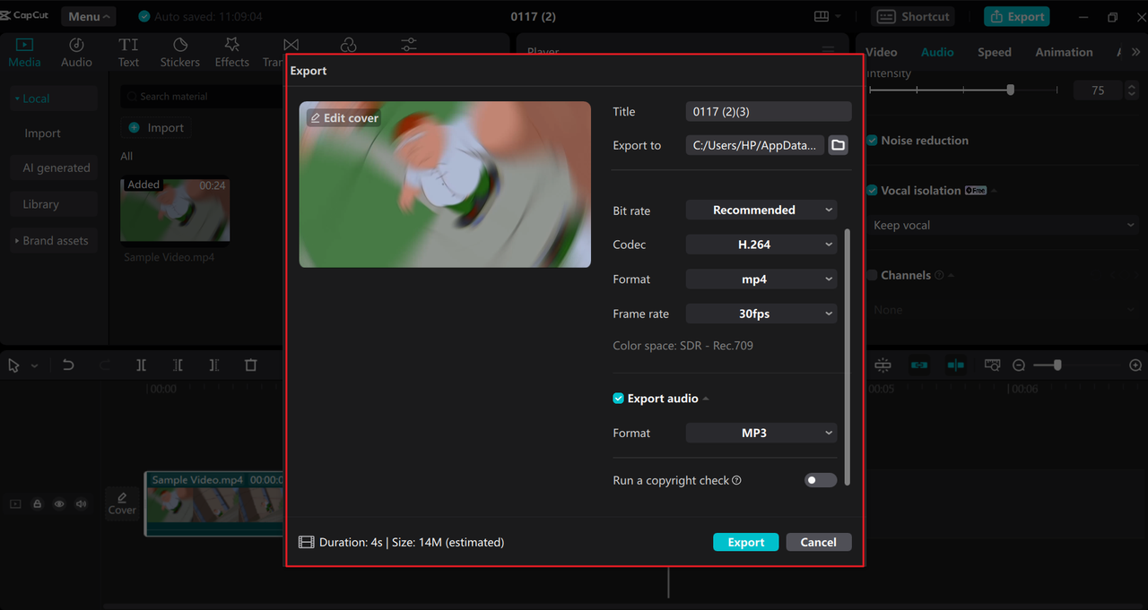 Share a video from the CapCut desktop normalizer MP3 tool