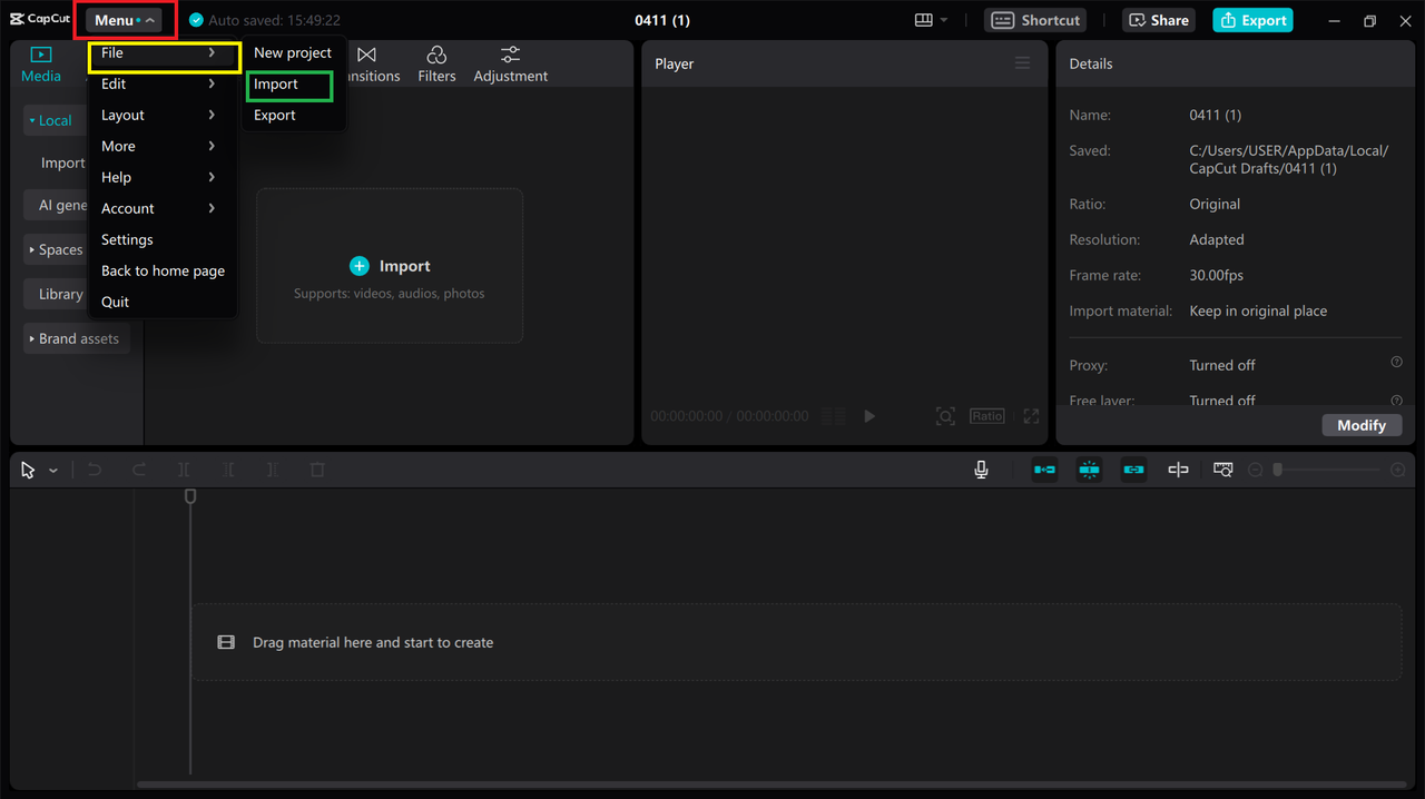 Importing videos to CapCut desktop