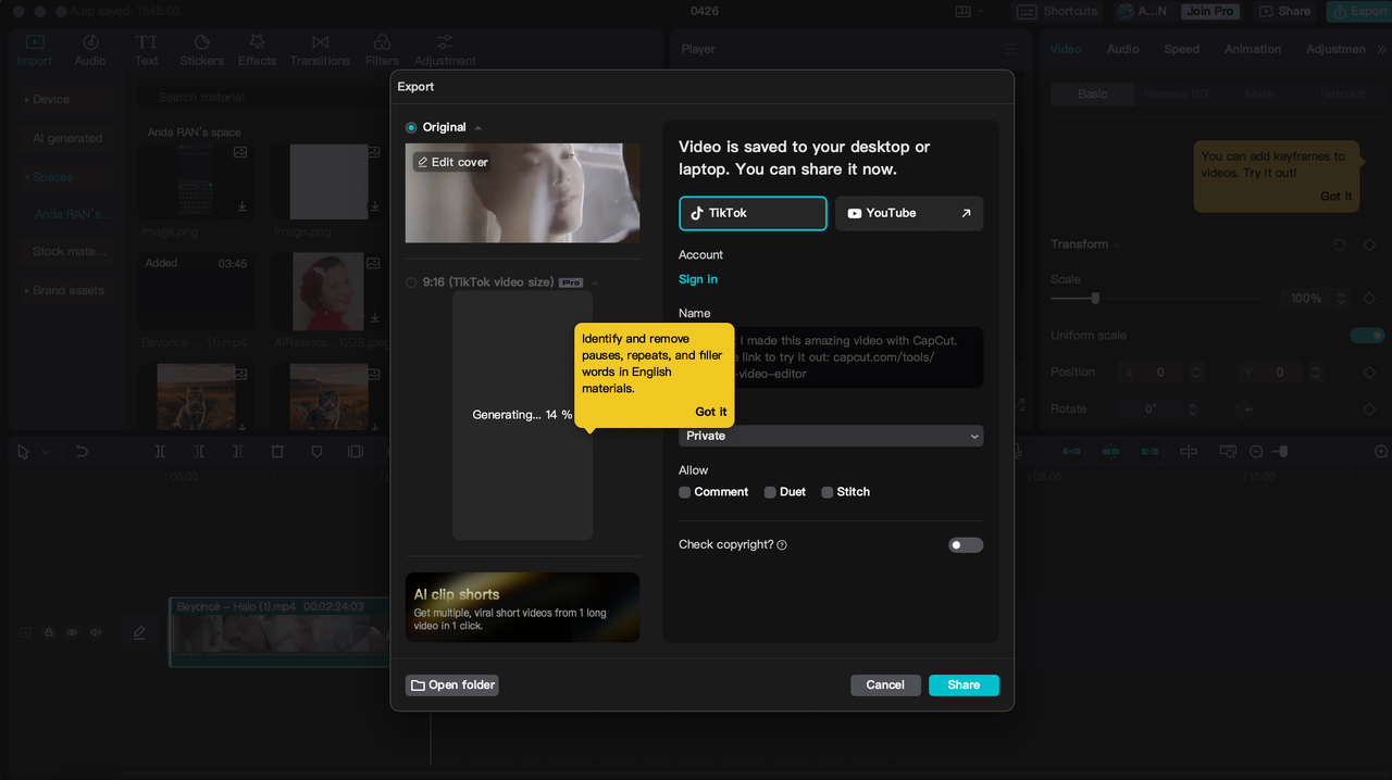 share the video directly