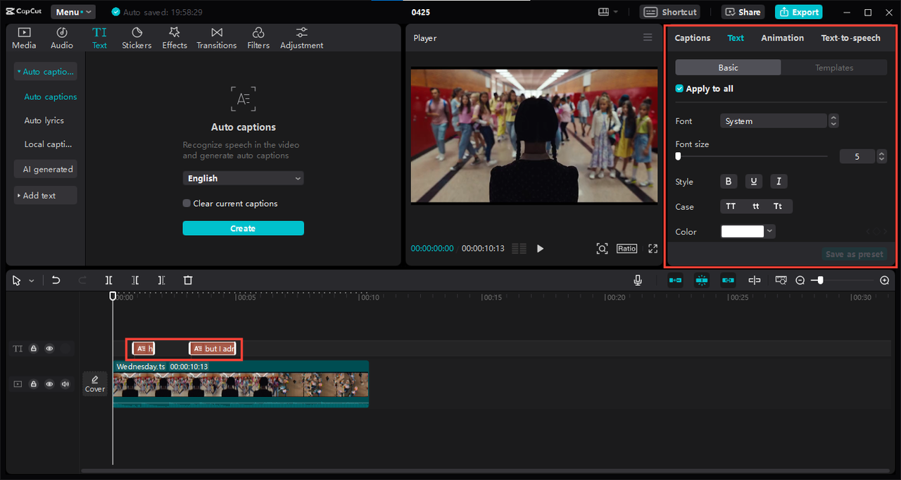 Customize caption after translation in CapCut PC app