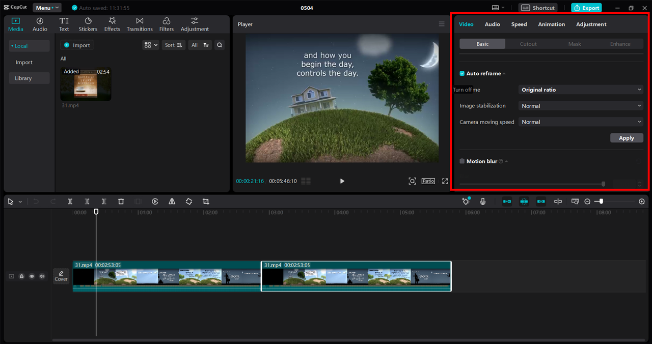 Auto reframe video
