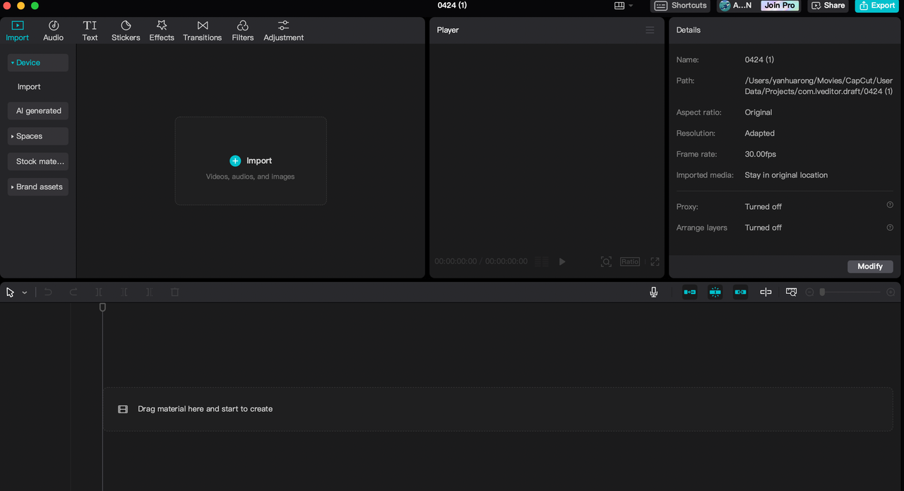 Importing files to CapCut video editor to translate Bangla to Malay