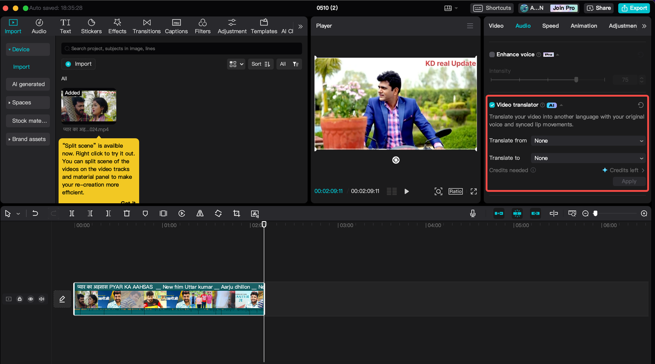  Using CapCut AI video translator for Bangla to Malaysian translation in audio