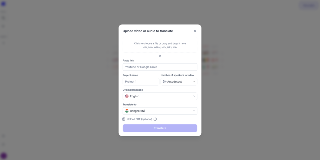 Using Rask AI for English to translate Bangla