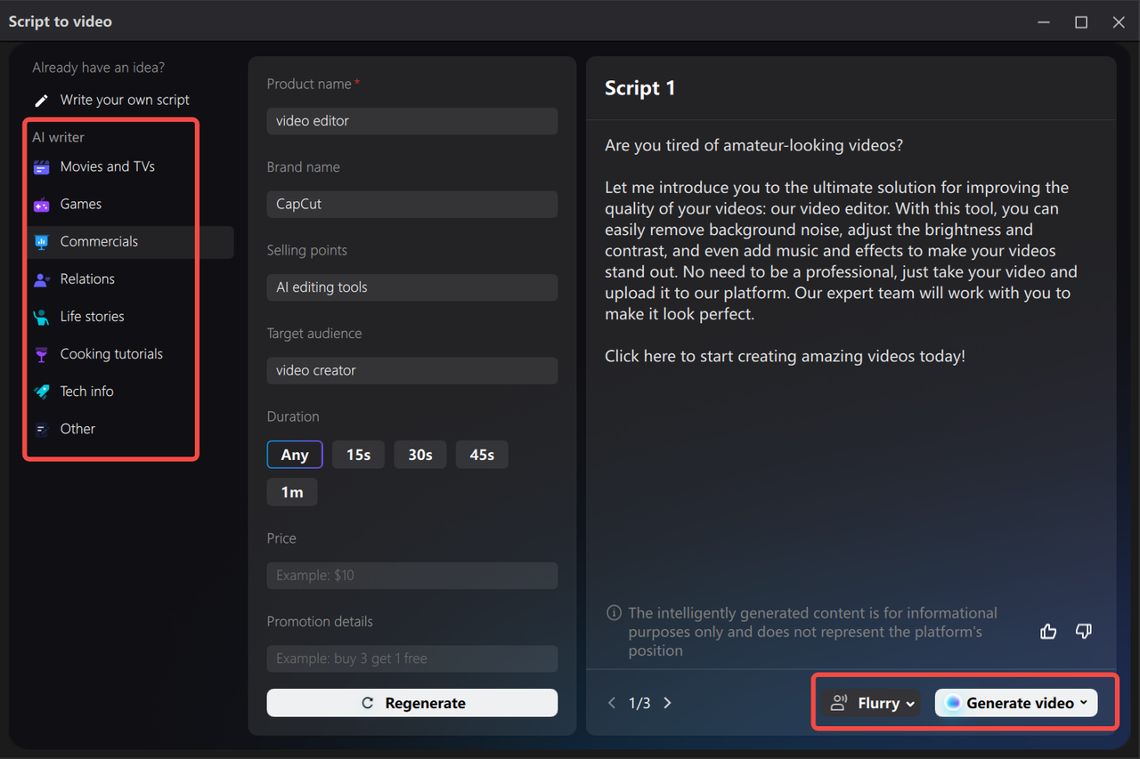Write the script in the CapCut desktop video editor