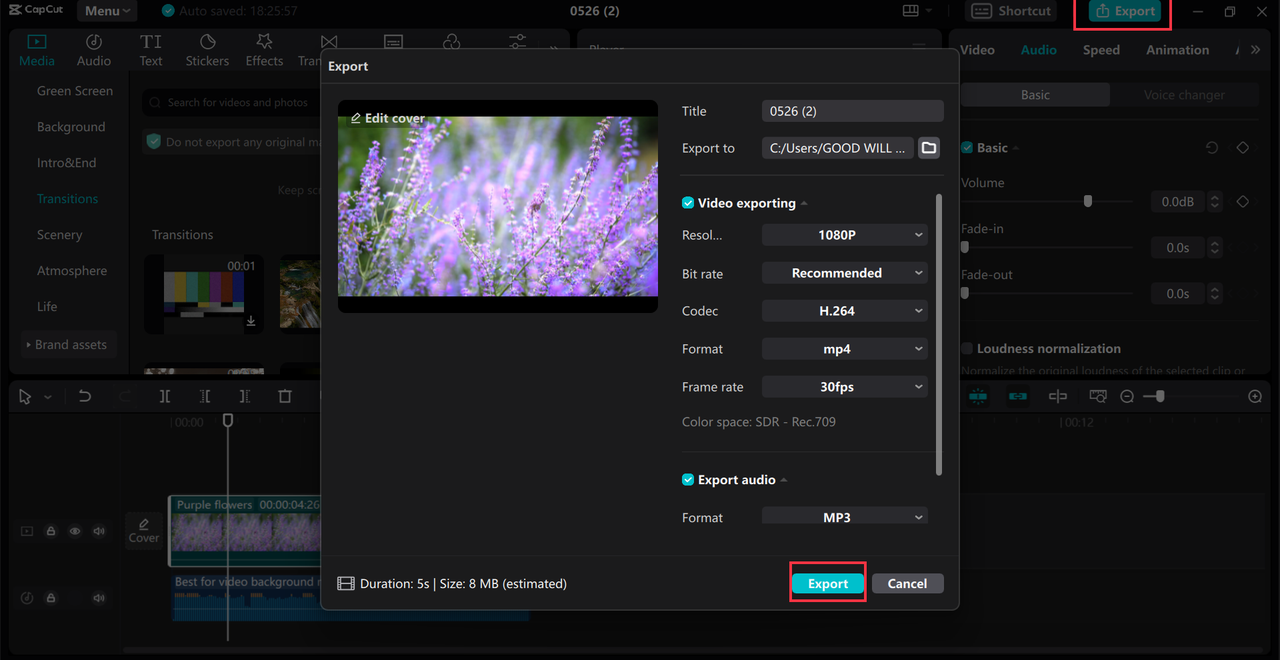 Exporting media from CapCut desktop video editor