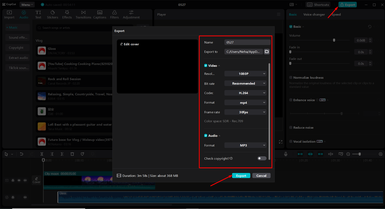 Export and share