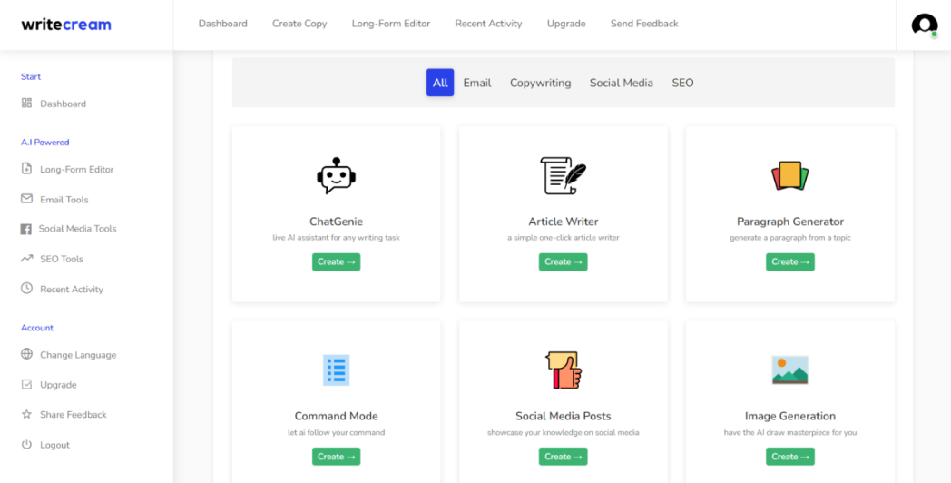 Screenshot of Whitecream AI web tool