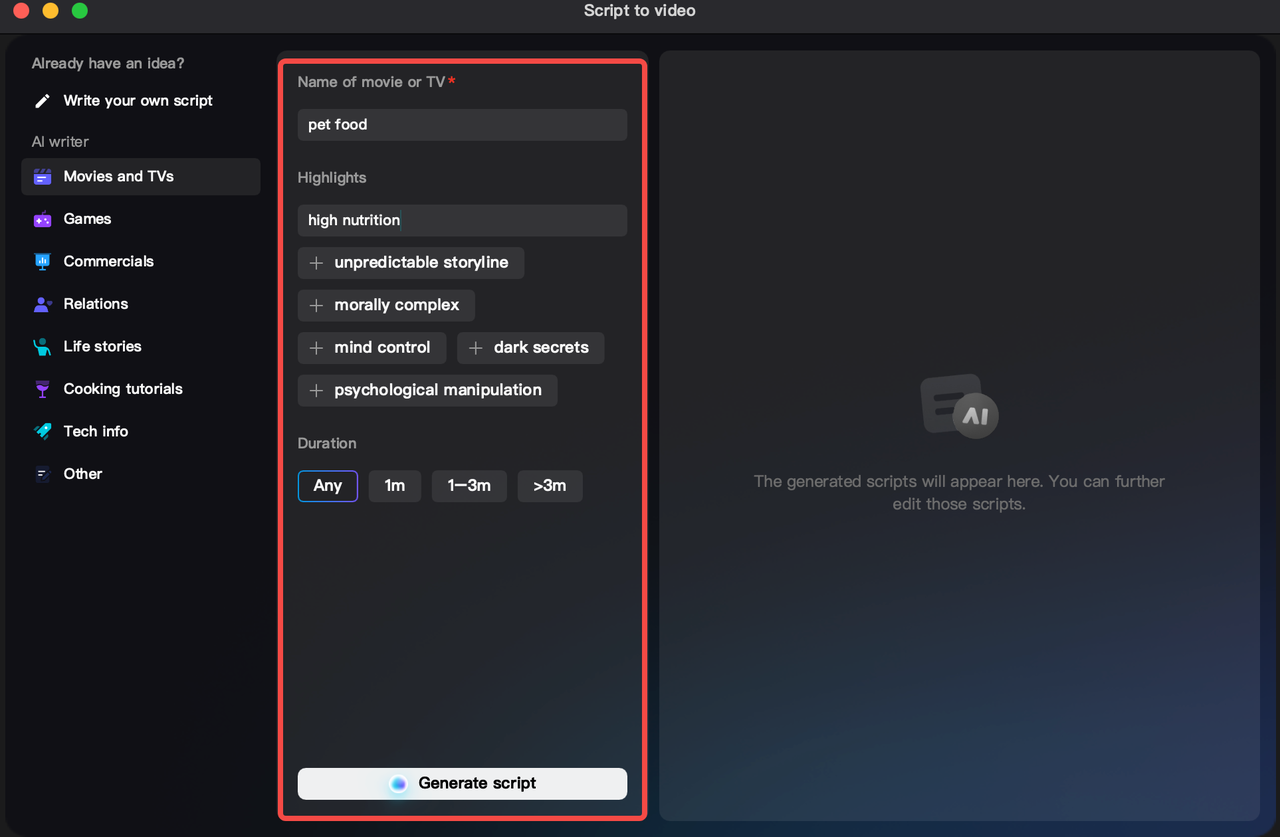 How to use CapCut's AI writer